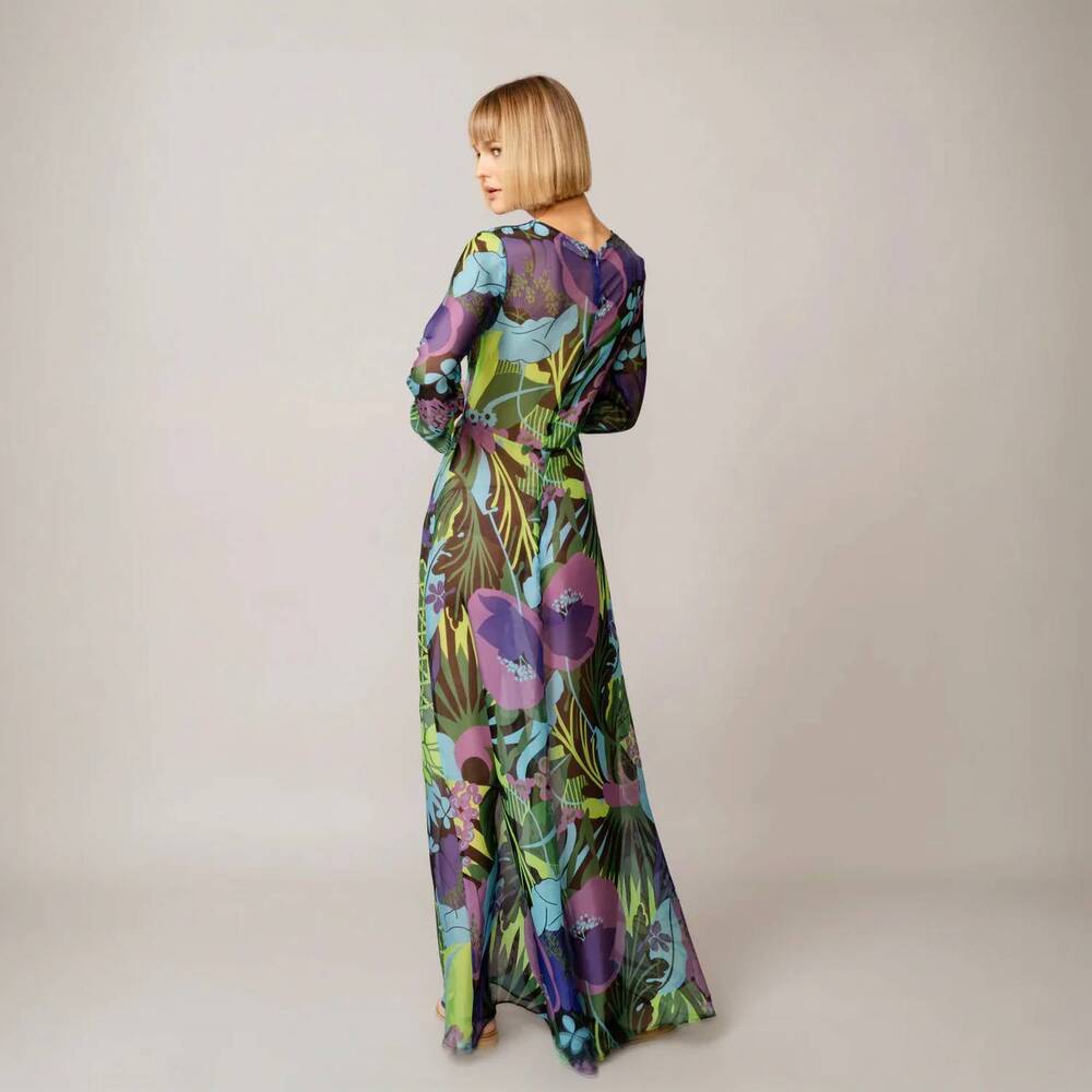 NEW MAISON ZOULIAS aphrodite long silk maxi dress in multicolor floral - Picture 4 of 4